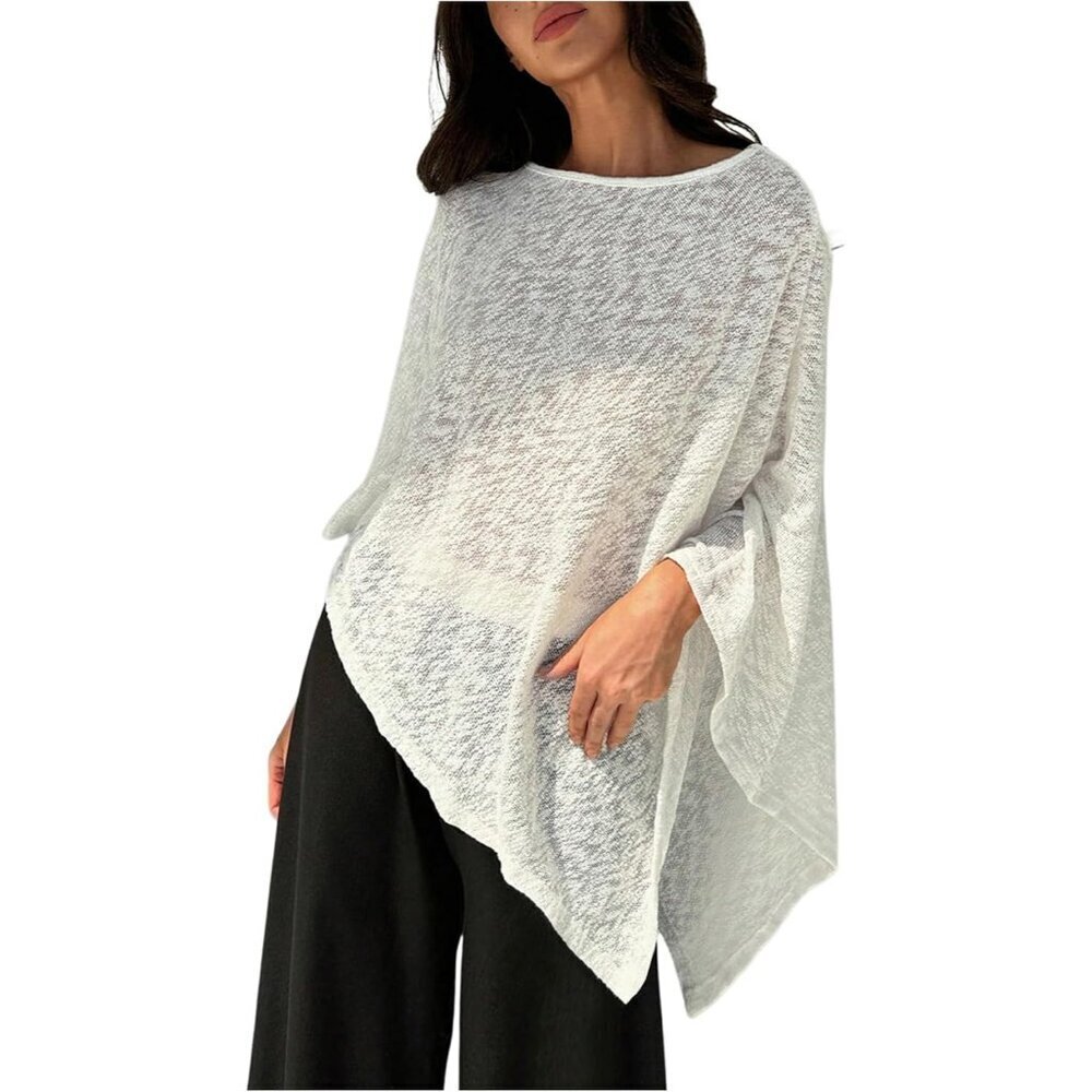 Women’s Sheer Poncho Sweater Coverup Small Stretch Fabric Beach Wraps